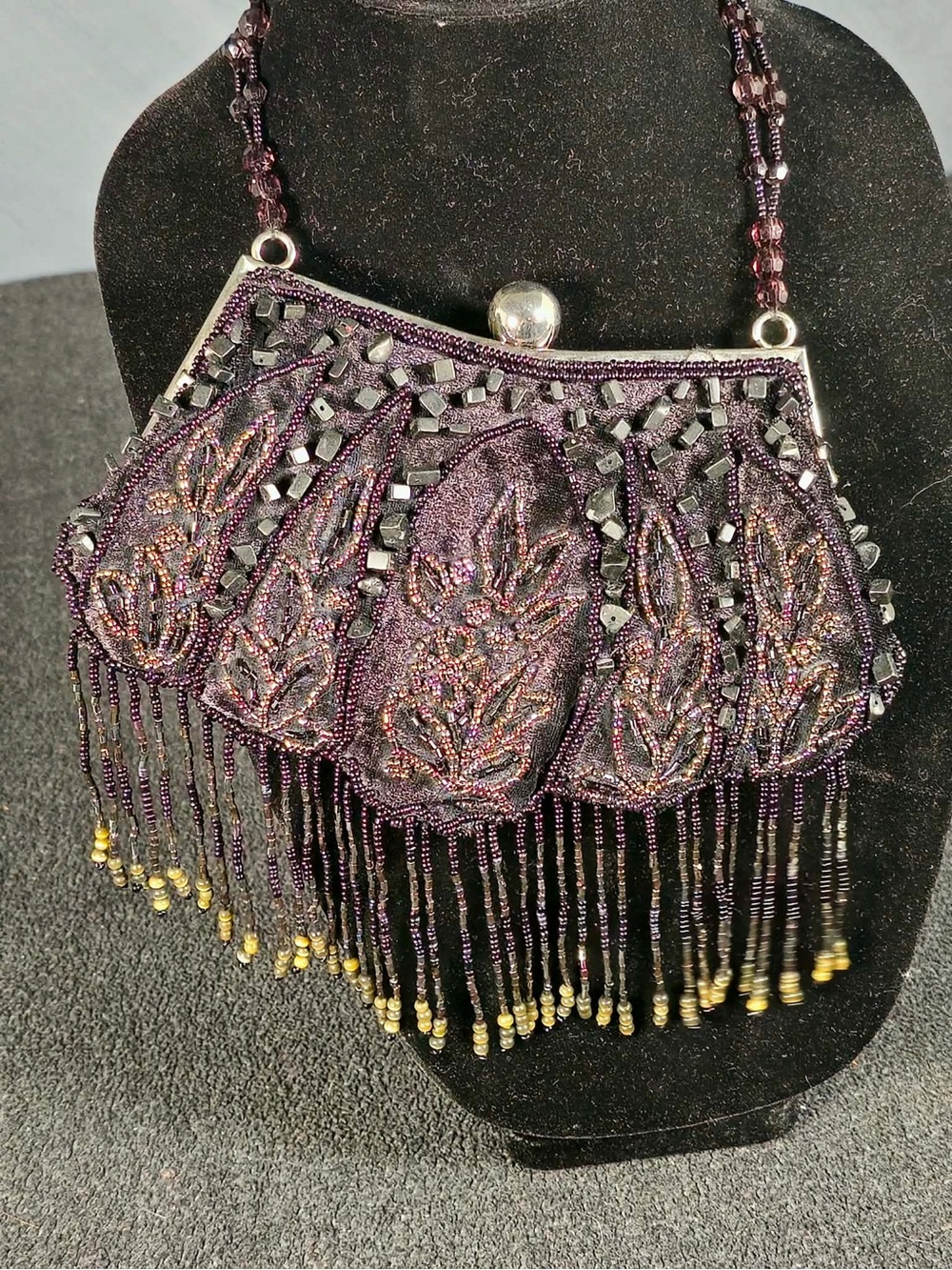 NWOT Plum Beaded Fringe Evening Clutch Handbag
